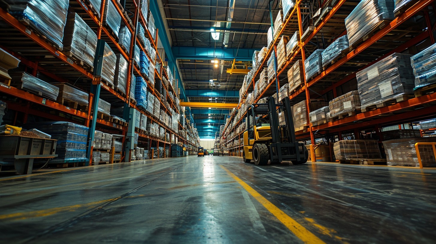 Stacked pallets being loaded into a truck